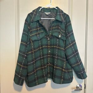 CJ Banks Green Plaid Utility Jacket